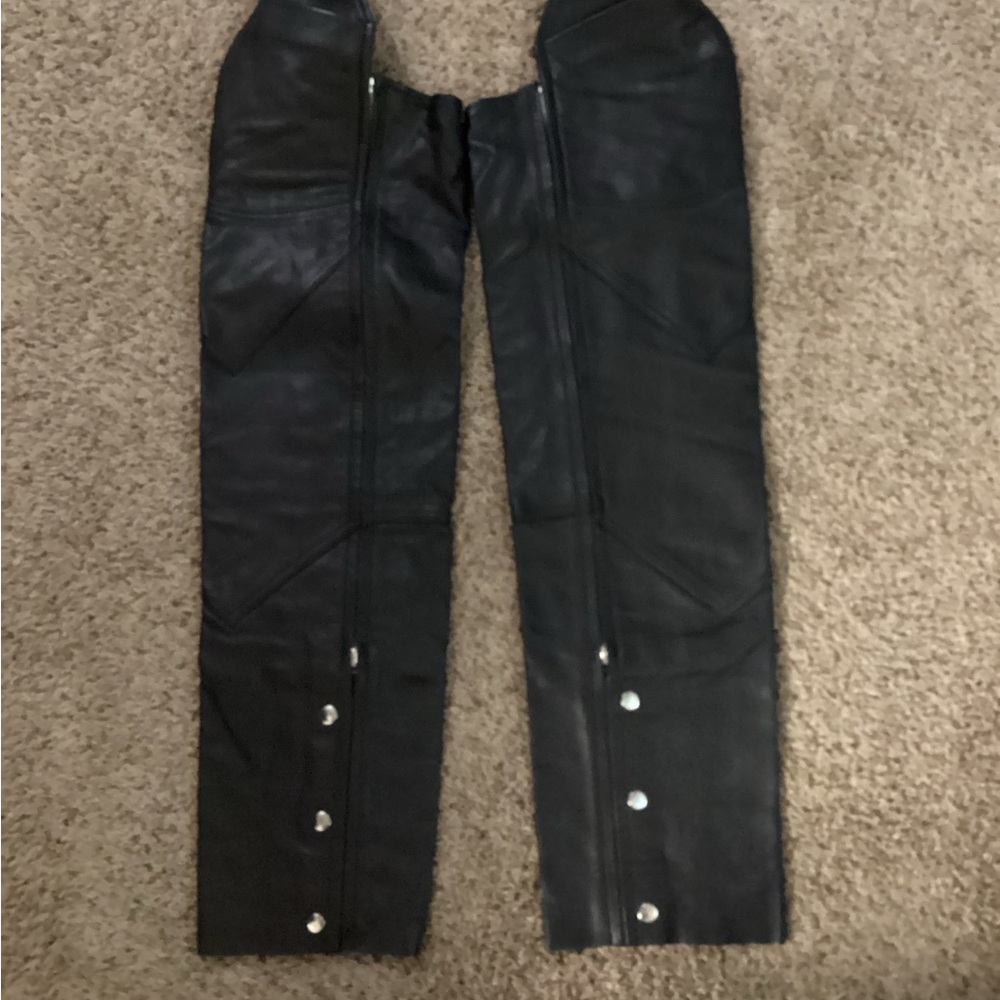 Black Leather Riding Chaps - Picture 3 of 9
